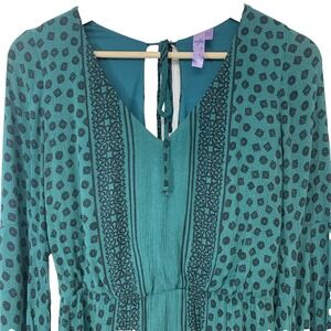 Alga Gauzy Bell Sleeve Mini Dress Small Green Printed‎ Lined Boho Fairy Goth